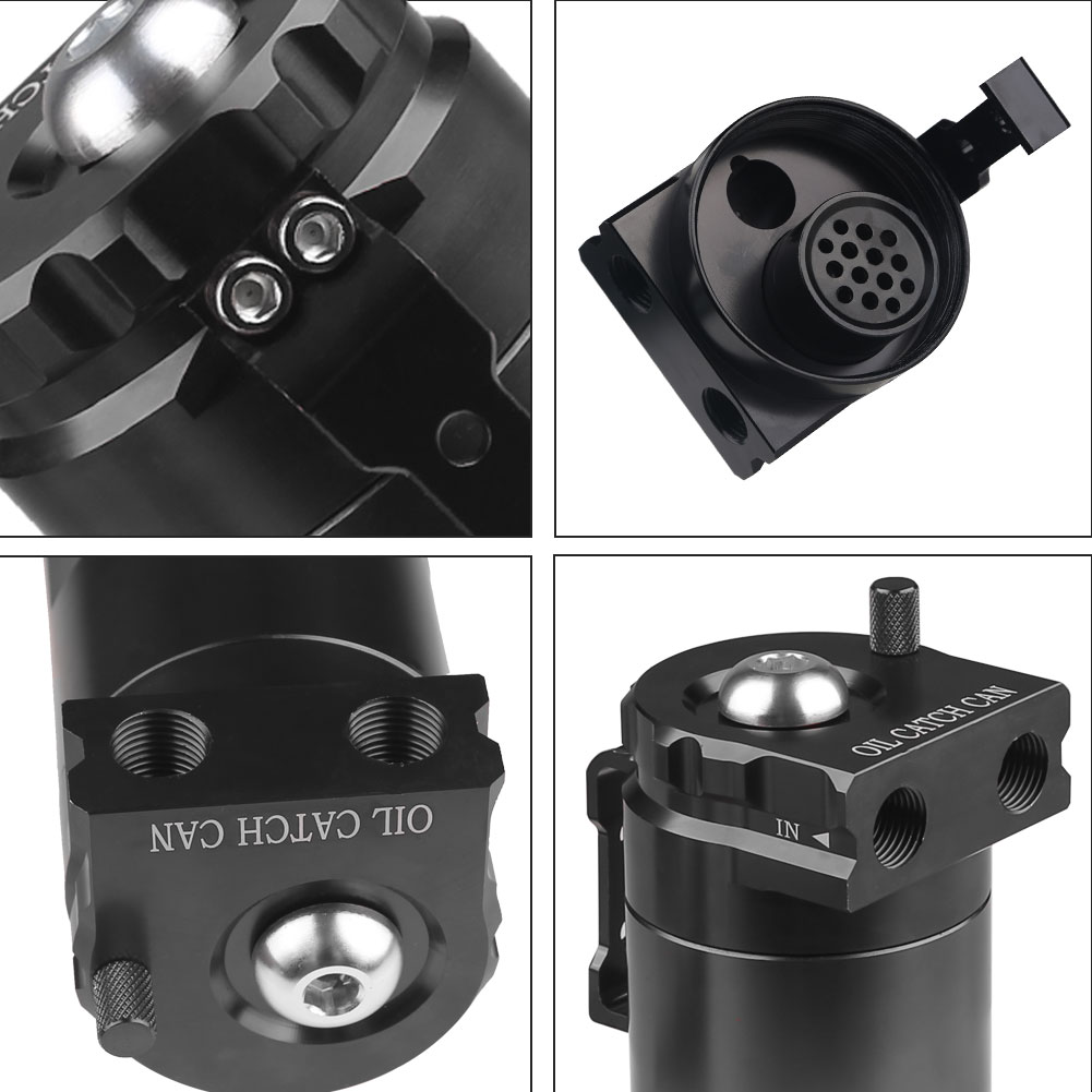 Universal Car Baffled Oil Catch Can Tank Kit with Breather 300ml Aluminum Polish Engine Air Oil Separator Tank Reservoir Kit