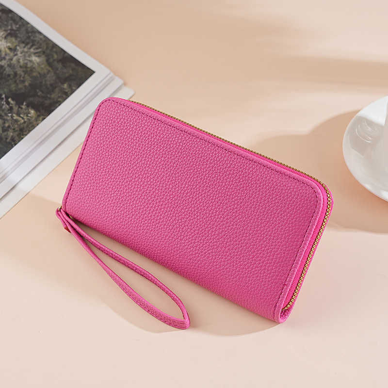 Long Macaron Colored Zipper Wallet For Women With Lychee Pattern And Multi Compartment Handbag