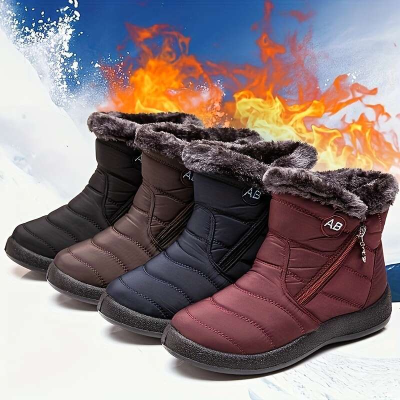 Elegant Non-Slip Women's Snow Boots: Cozy Thick Insulation, Geometric Charm, Round Toe Comfort, & Easy Zip