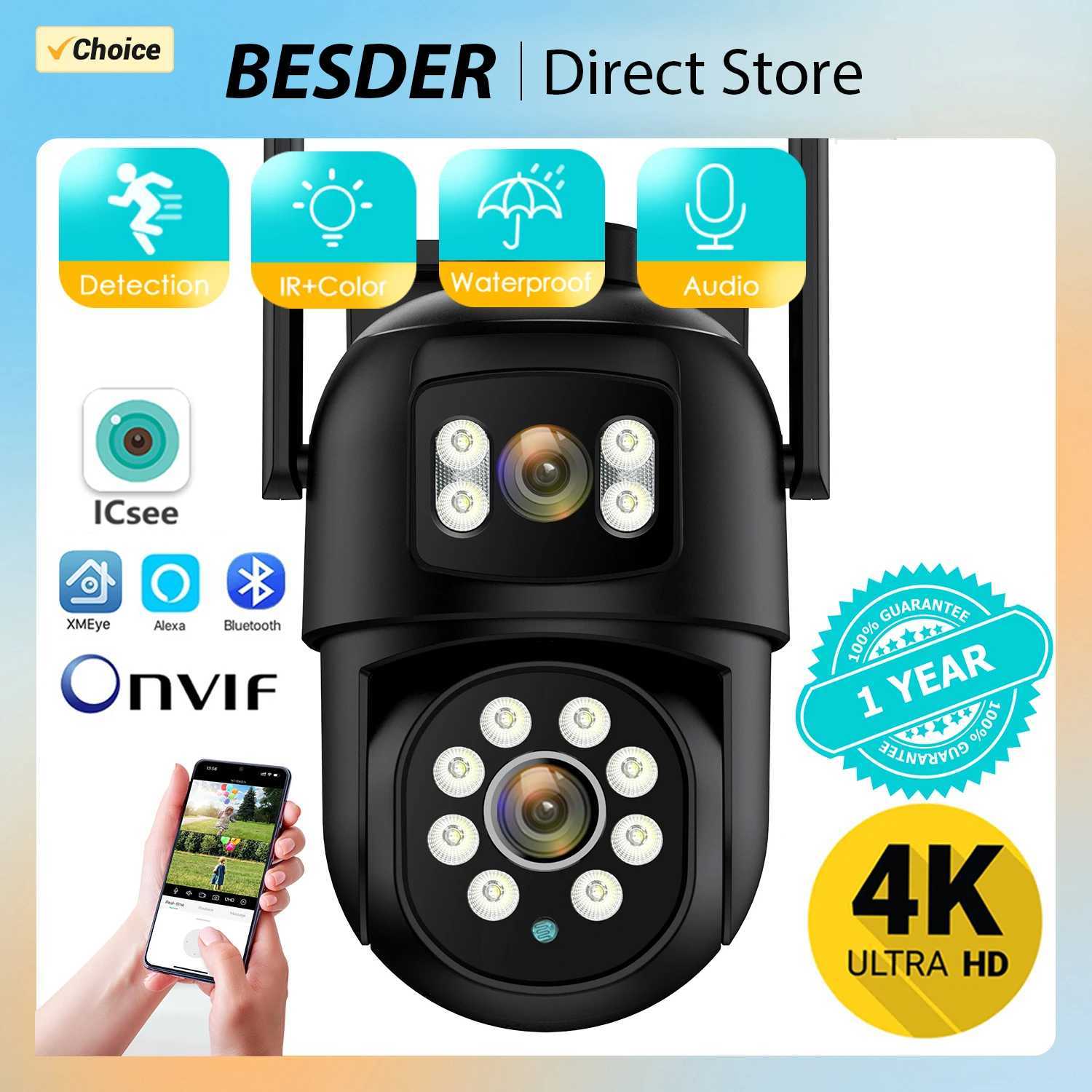 IP Cameras 4K 8MP PTZ WIFI Camera Dual Lens Dual Screen Outdoor 4MP Security Protection Auto Tracking P2P CCTV Surveillance IP Camera iCSee 24413