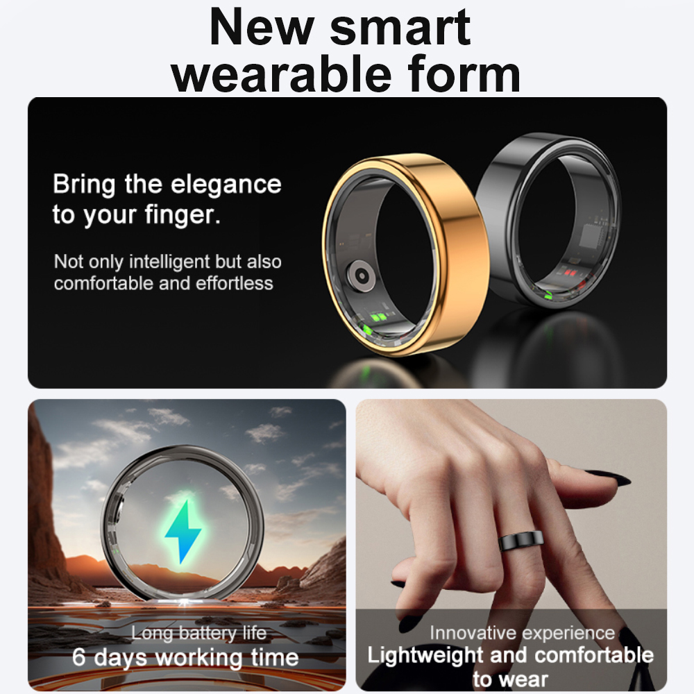 Ring 2024 Smart Health Monitor For Men Women Thermometer Blood Pressure Heart Rate Sleep Monitor IP68 Waterproof For IOS Android smile