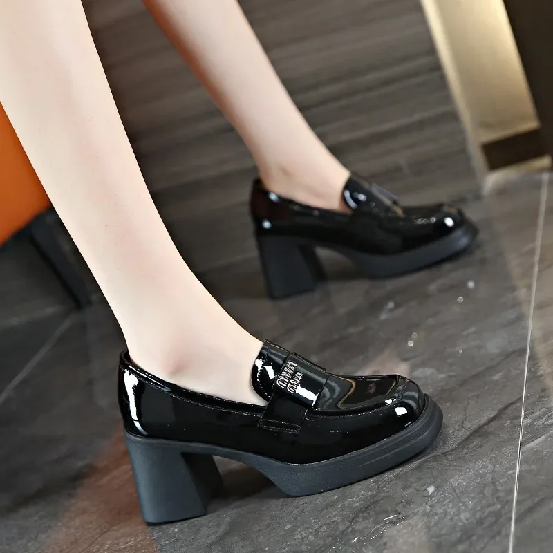 Slip-on Fashion Loafers New for Women 2024 Spring New Square Toes Ankle Strap Wedding Woman Chunky Platform Mary Jane Shoes 20c9 Platm