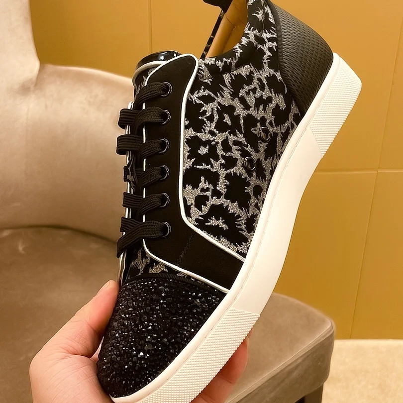 Designer Men's with Red Soles Low Cut Rhie Leopard Personalized Print Breathable Casual Board Shoes