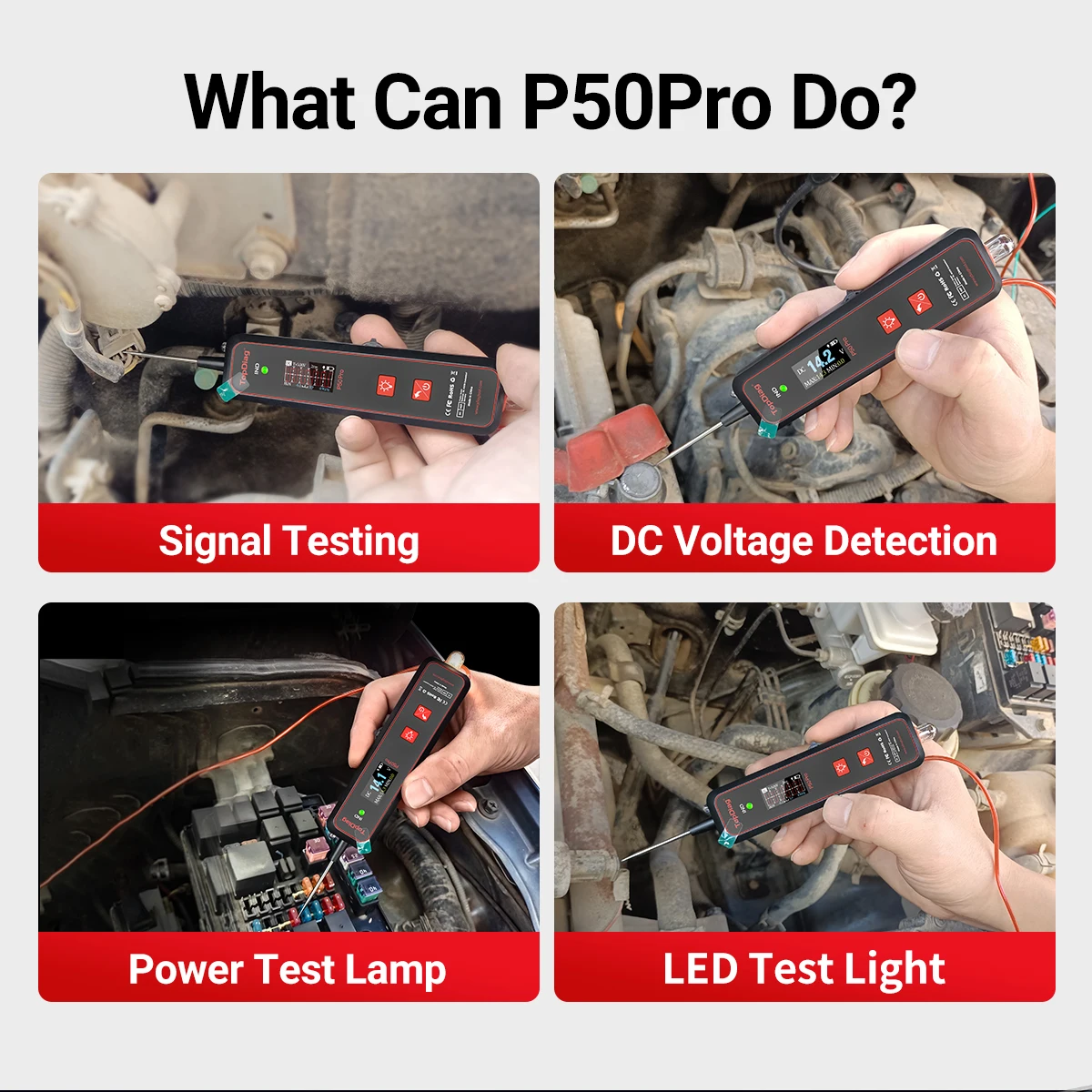Topdiag P50 Pro Automotive Circuit Tester Electrical Oscilloscope Power Circuit Probe Kit 12V 24V Battery Car Diagnostic Tool