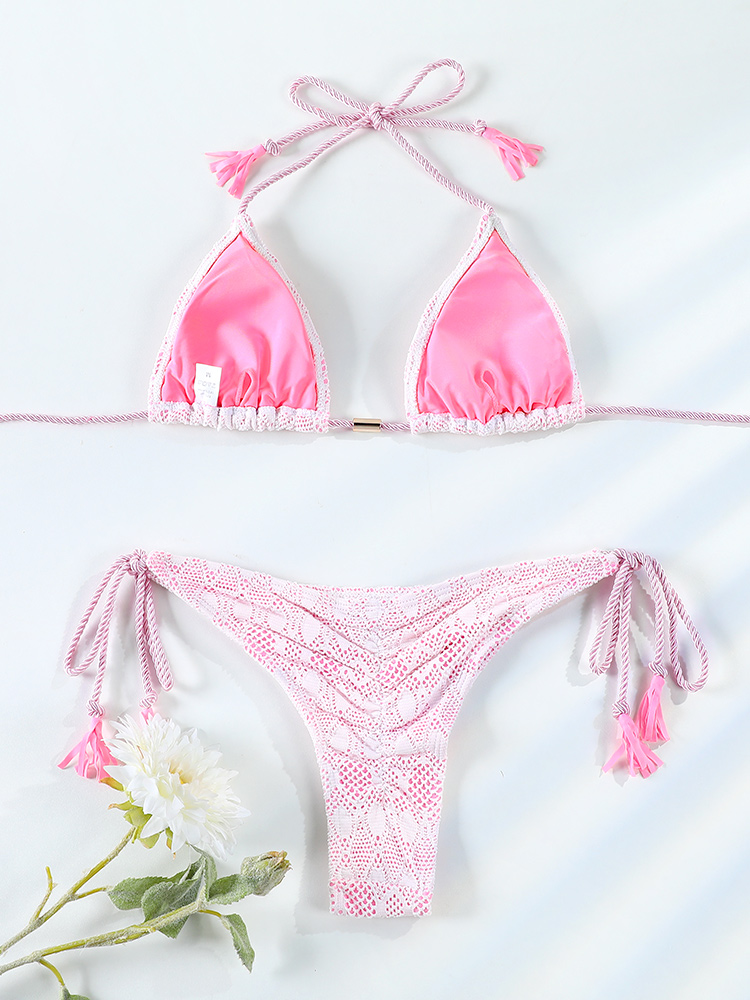 ZRTAK Pink Bikinis Triangle Biquinis Feminino Swimsuit String Bikini Sets Push Up Bikinis Women Bathing Suit Solid Swimwear