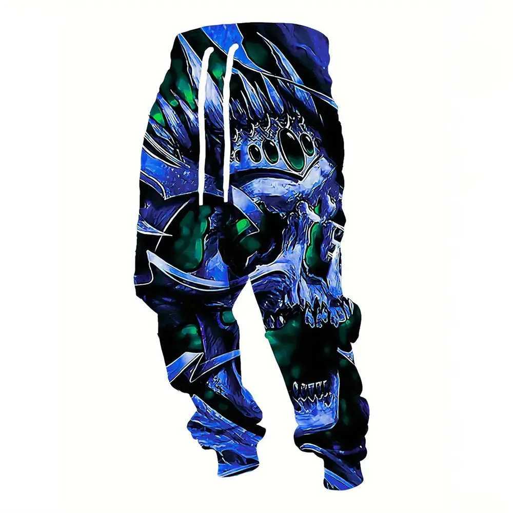 Mens Sweatpants Fashion Skull Chain Printed Sweatpants Mens Loose Casual Pocket Drawstring Sweatpants Winter Thick Warm SweatpantsXJ250303
