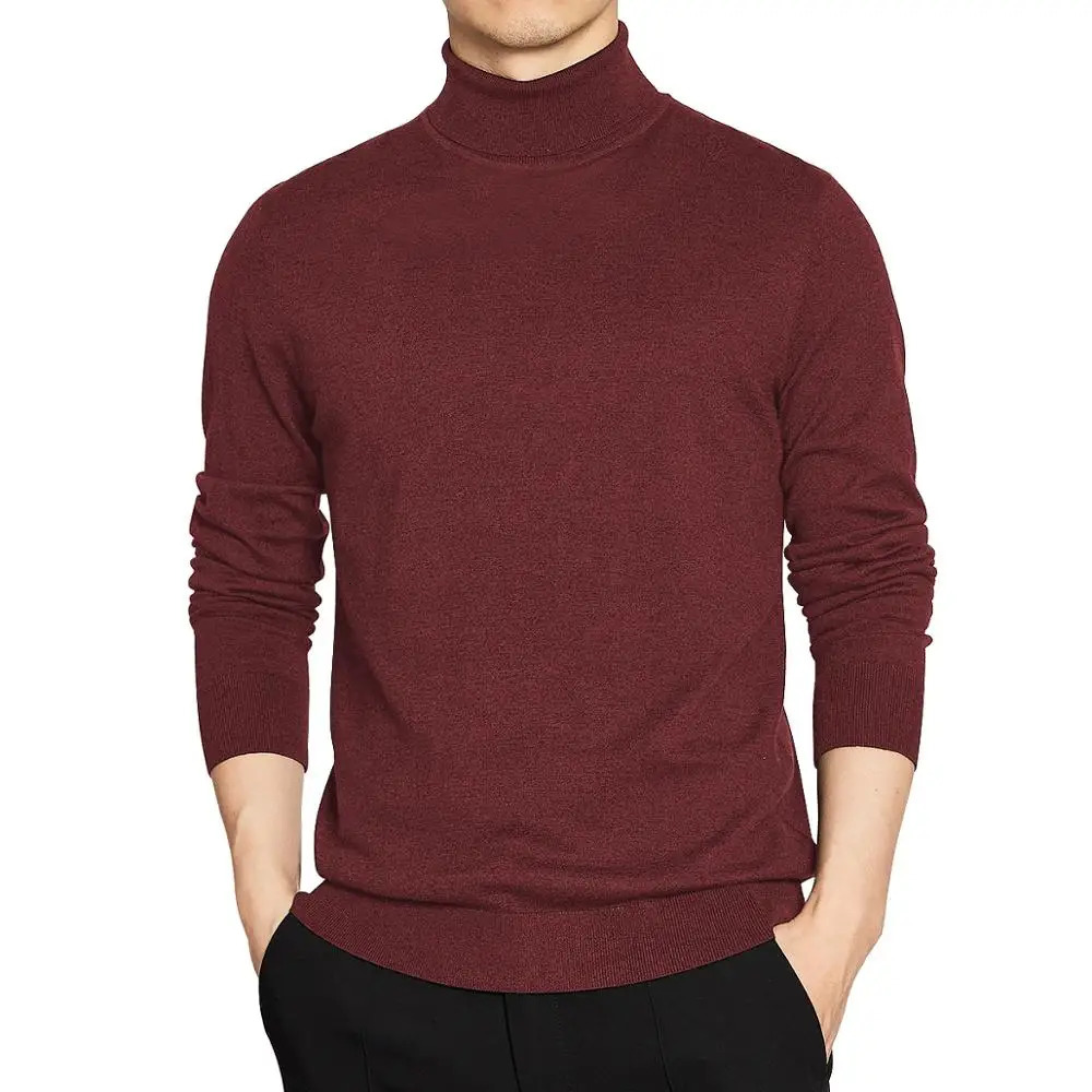 High quality turtle neck sweater mens pull-out solid color turtle neck sweater mens black wine red gray purple knitted mens style 241113