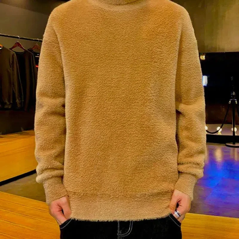 Mens autumn solid color floral long sleeved high neck sweater knitted casual fashion retro British style top 241113