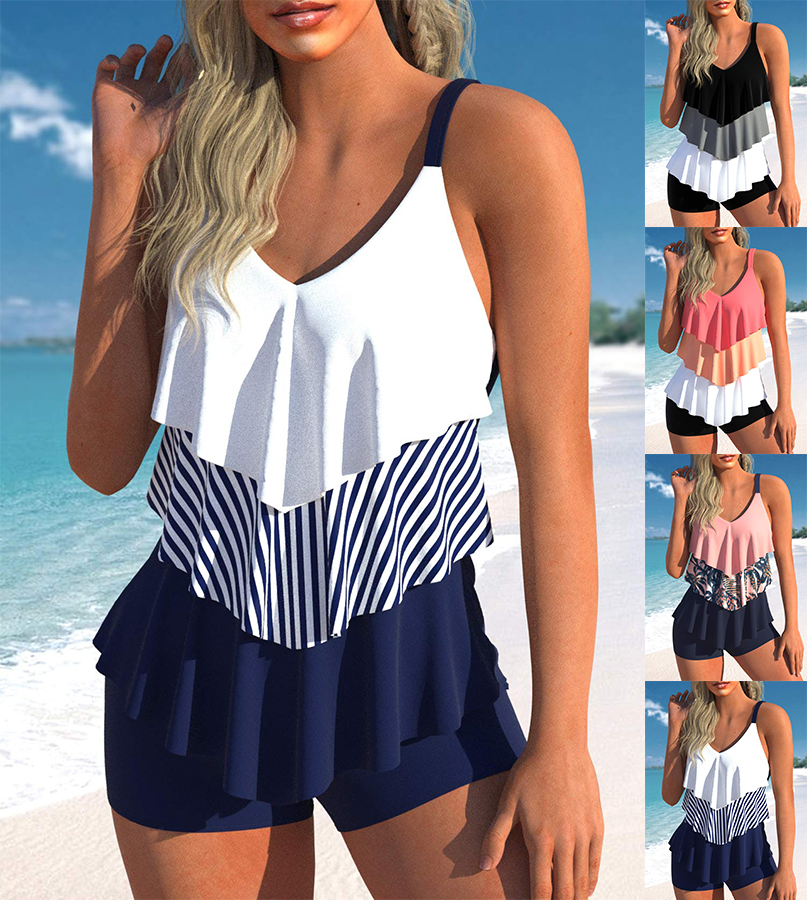 New Ruffle Edge Summer High Elastic Bikini Set 3D Printed Two Piece Set Sexy Women's Beach Swimsuit S-6XL
