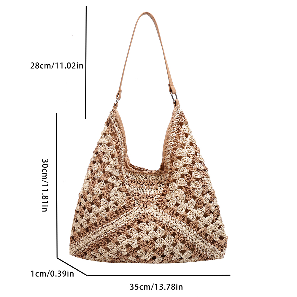 Summer Hollow Straw Beach Bag Handmade Woven Shoulder Bag Raffia Rattan Shopping Travel Bag Bohemian Braided Handbag Casual Tote