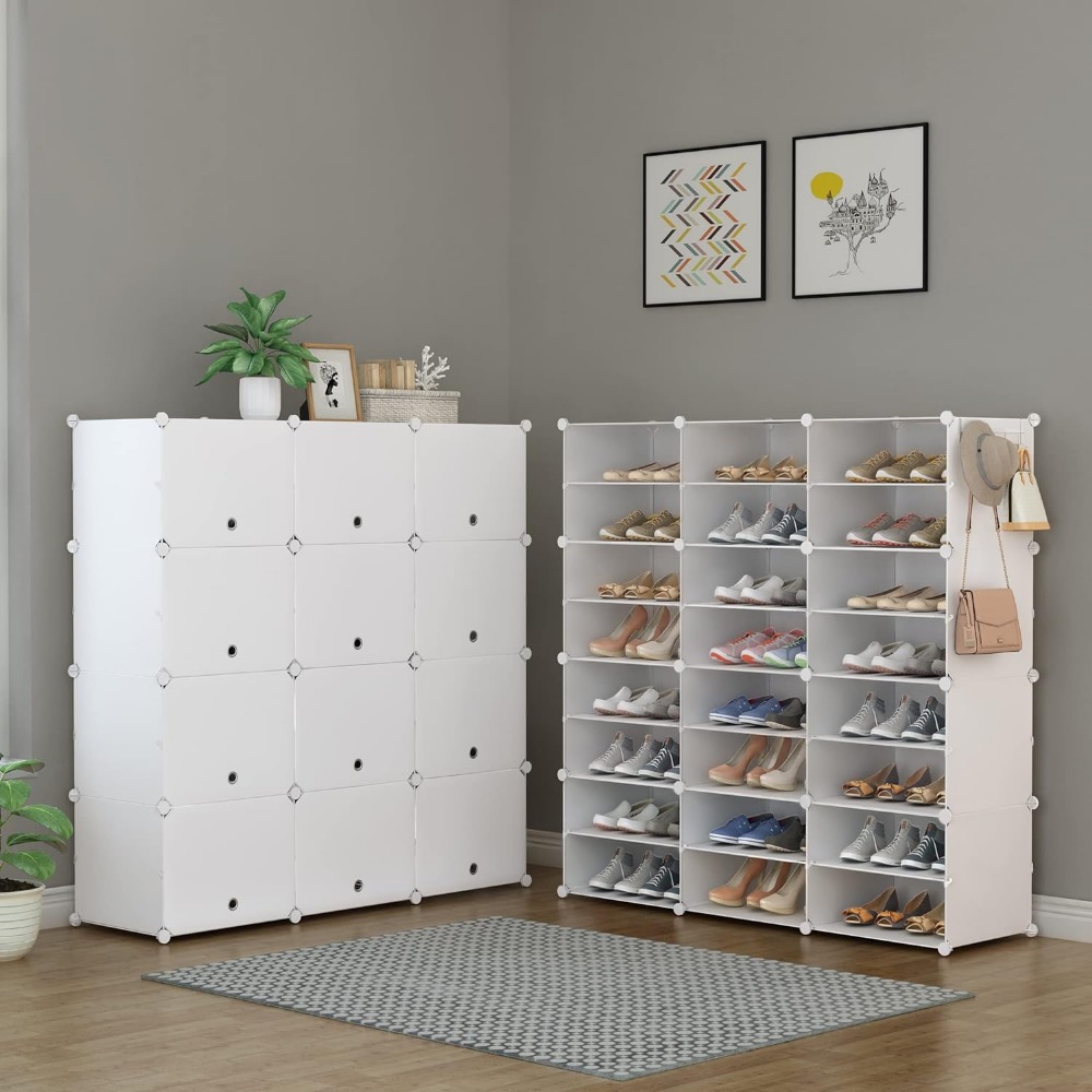 Shoe Cabinet,48 Pairs Shoes Rack 3 By 8 Tier Shoes Organizer Space Saving Storage for Closet Hallway Living Room Bedroom White