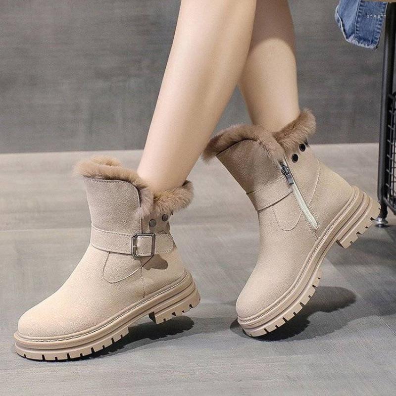 Boots Autumn And Winter Thick-heeled Cotton Women's Furry Edge Northeast Warm Snow Round Head Non-slip Short
