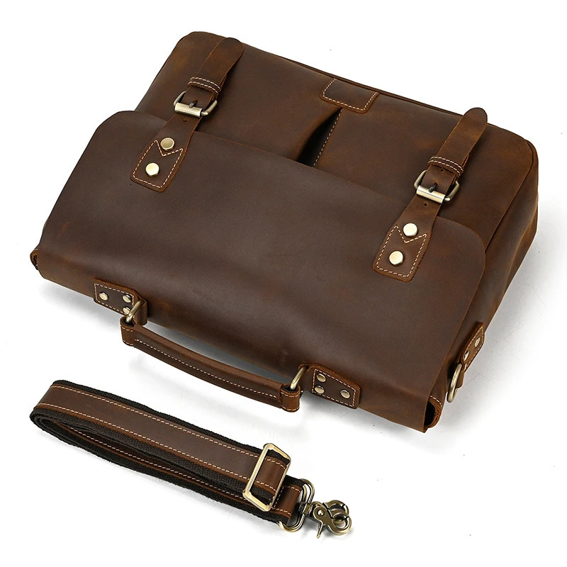 sbirds leather briefcase shoulder bag retro style mens cross body bag A4 book messenger womens handbag 241112