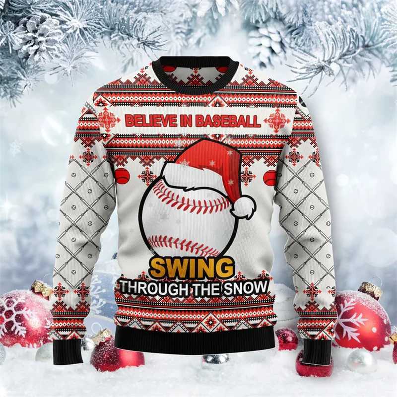 Sports 3d Printed Basketball Sweatshirt Men Christmas Ugly Christmas Sweater Baseball Graphic Sweatshirts New Year Xmas Hoodie LX241113