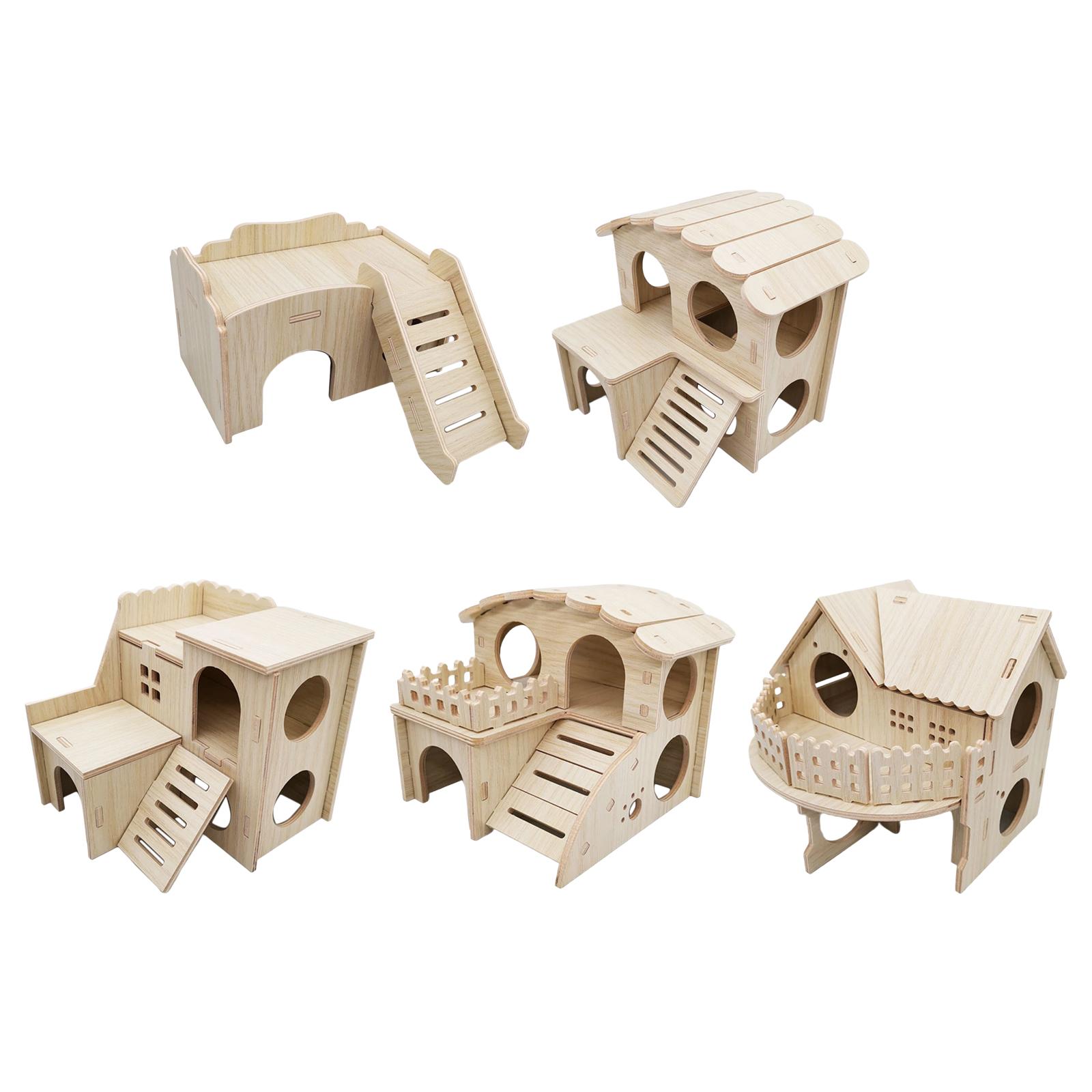 Wooden Hamster House Habitat Decor Gerbil House for Small Pet Hamster Mice