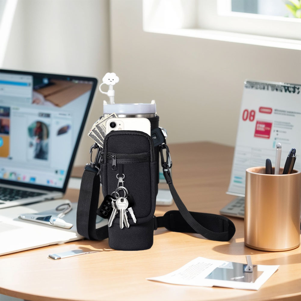 Water Bottle Bag Multi Pockets Water Bottle Holder Pouch with Phone Pocket Water Bottle Sling Bag 40oz Cup Accessories