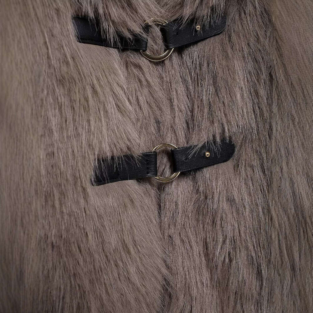 shanshi fur coat women lapel leather buckle imitation fur for women's fashion and stylish versatile jacket