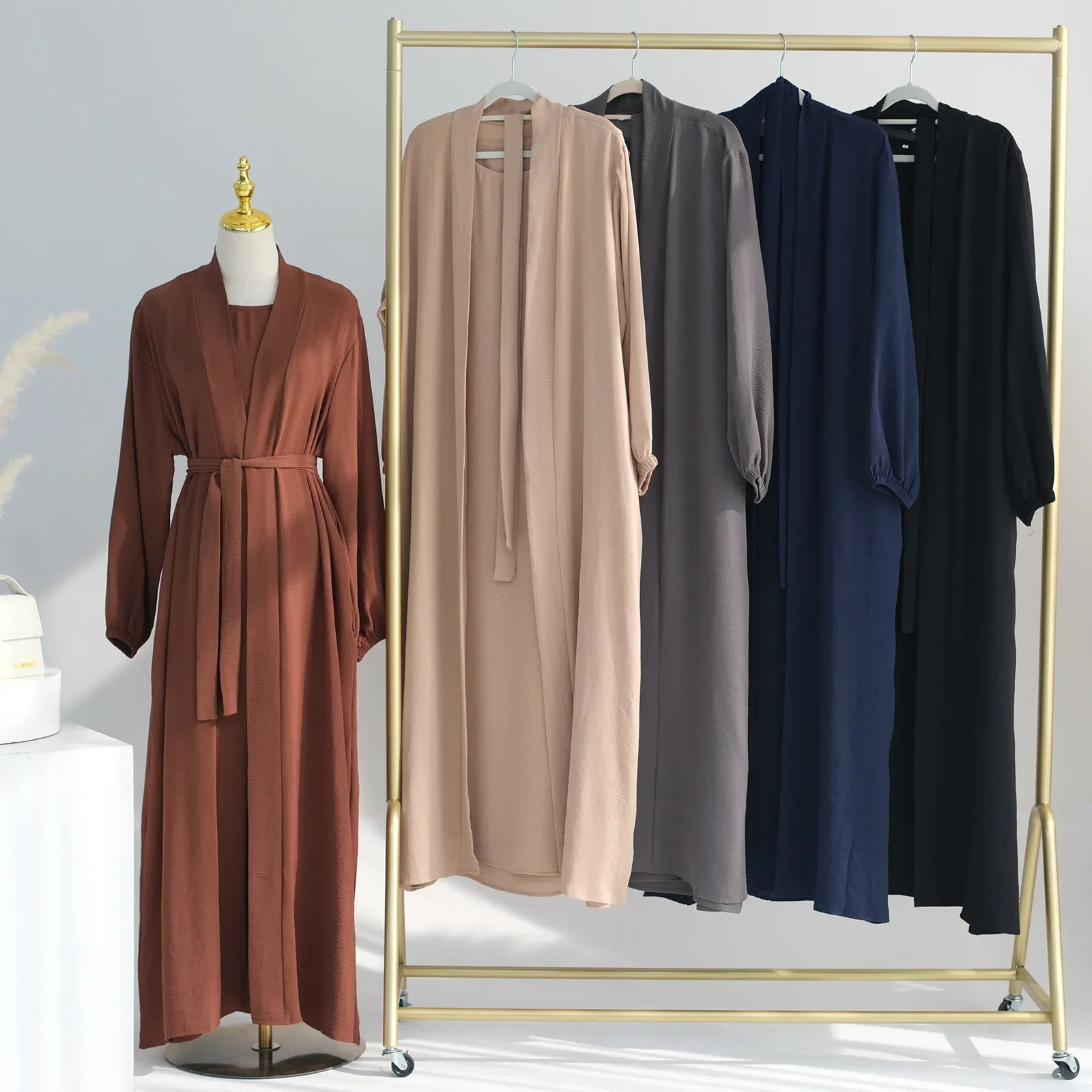 Two pieces of Abaya suit kimono with Muslim Abayas inside suitable for women in Dubai Ramadan Islamic matching headband set Kaftan 241111