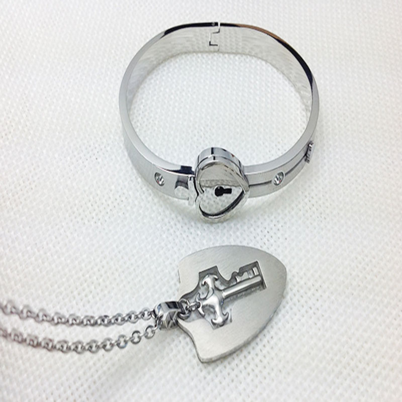Couple for Titanium Lock Steel Bangle Bracelet & for Key Pendant Necklace Love S smile & & &