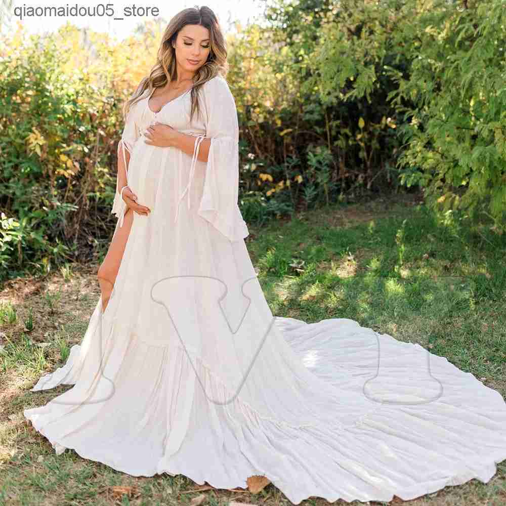 Maternity Dresses Pregnant Women Photography Bohemian Dress Pregnant Women Clothing Baby Shower Photo Shooting Dress Prop Accessories Q240413