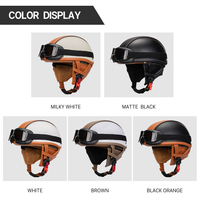 Sale Leather Vintage Hot Motorbike Helmet Casco Moto Motorcycle Open Face Retro Half Helmet Chopper Biker Pilot ddmysmile DOT Size S-Xl Smile