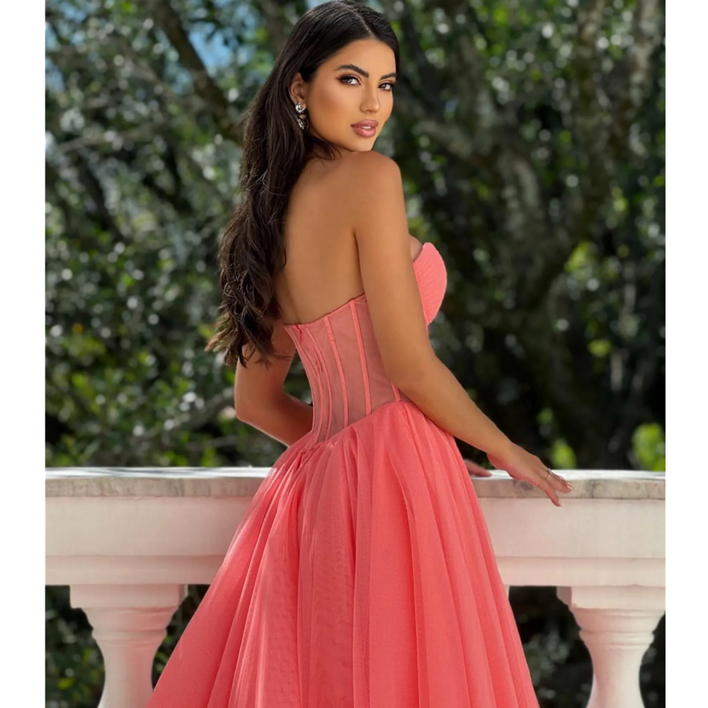 Orange Plus Size Evening Dresses High Slit Puffy Shoulder Short Sleeves Mermaid Prom DresesAfrican Women Reception Gown 01