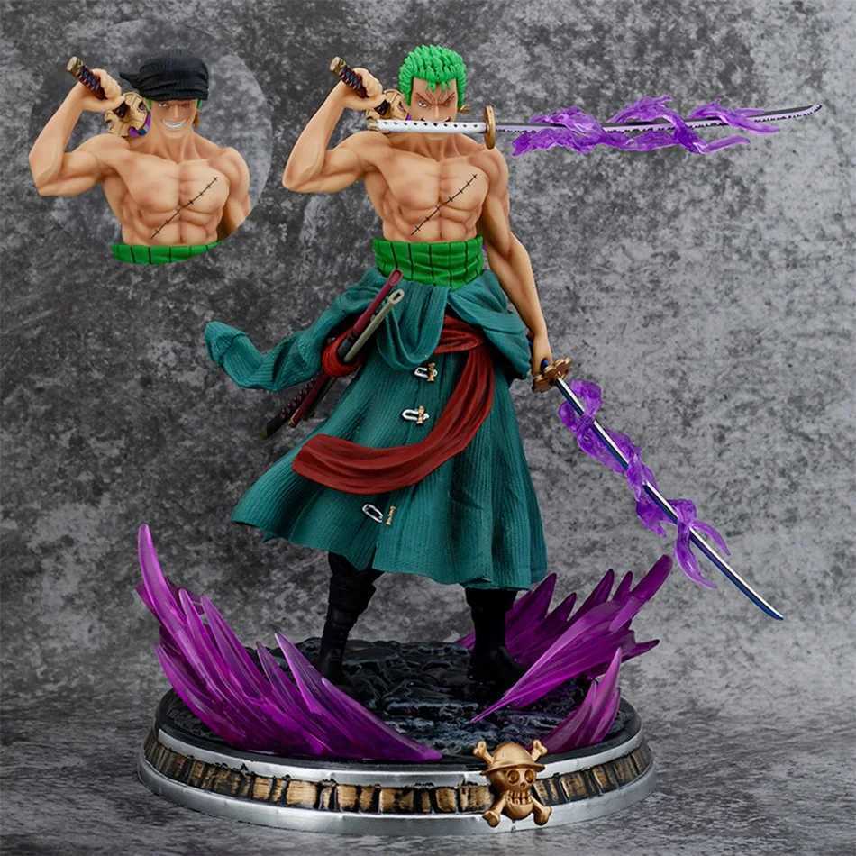 Action Toy Figures One Piece Figure 21cm Roronoa Zoro Double Headed Three-Knife Fighting Skill Anime Action Model Decorations PVC Toy Birthday Gift