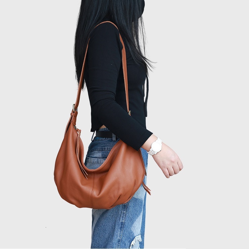 Women Soft Cowhide Crossbody Bags Handbags Woman Casual Hobos Shoulder Bag Solid Color Genuine Leather Tote Female Sac A Main BagVoyage