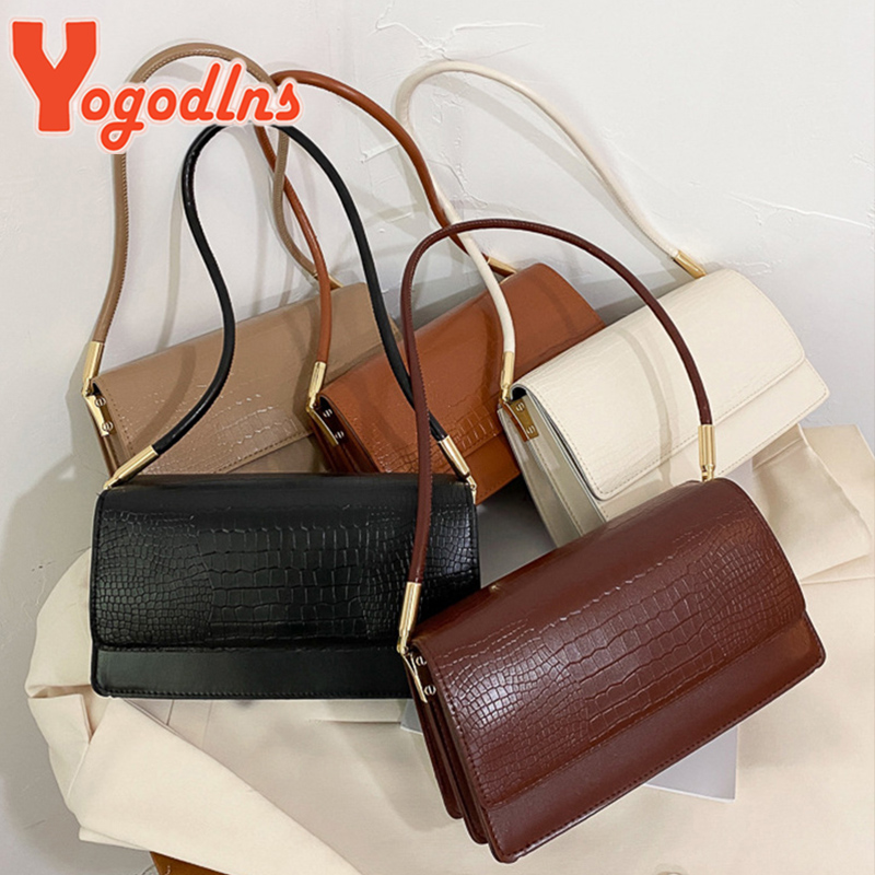 Yogodlns Winter New Alligator Pattern Shoulder BagWomen New Small Square Bag Designer Flap Armpit Bag Vintage Hand Bag