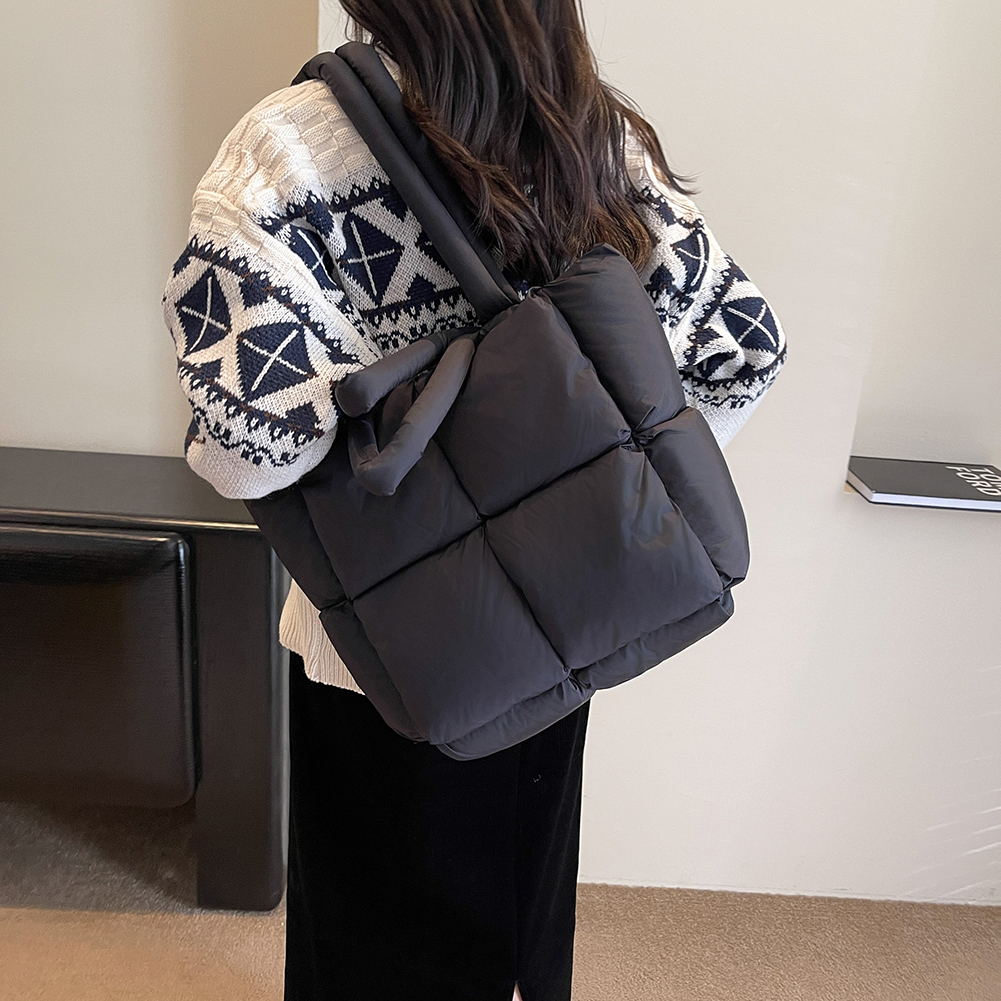 Quilted Puffer Tote Bag for Women Cotton Down Padded Shoulder Bag Winter Shopper Handle Bag Puffy Handbag Purse 2024 Women's Bag
