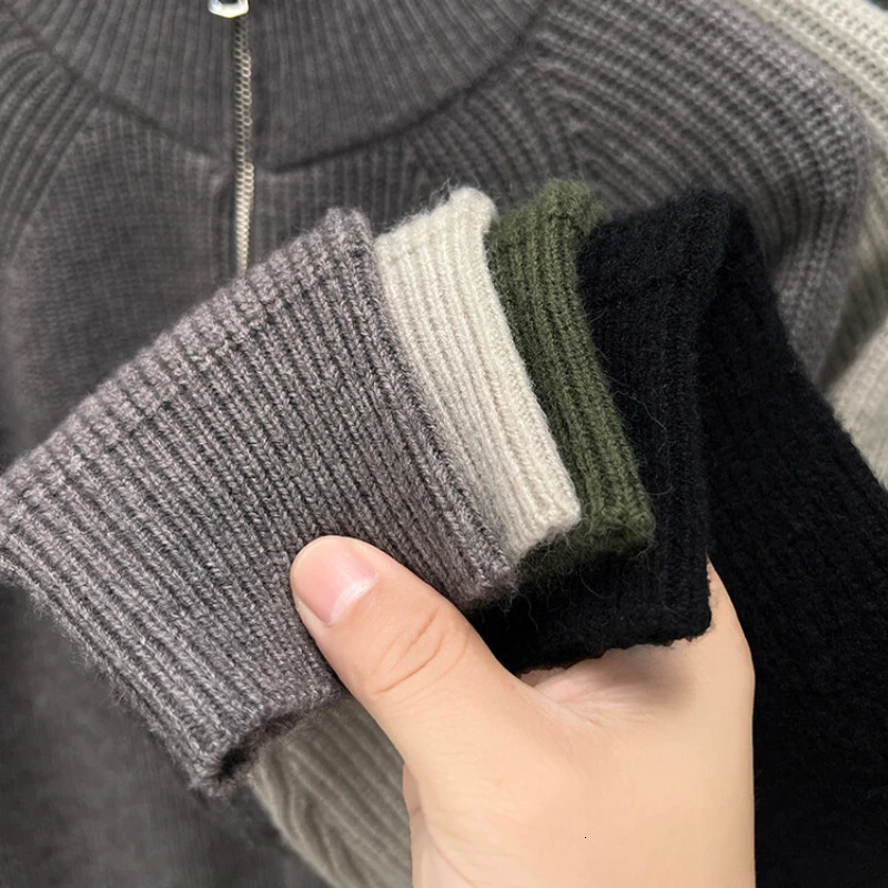 Half turtle neck solid color mens cardigan sweater with zipper winter warm sleeping sweater. 241113