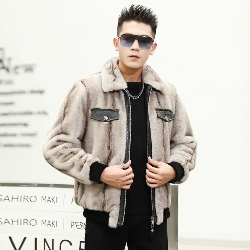 Winter Mens Mink Coat Mens Short Sleeve Collar Coat Mens Fur Warm Jacket I480 241112