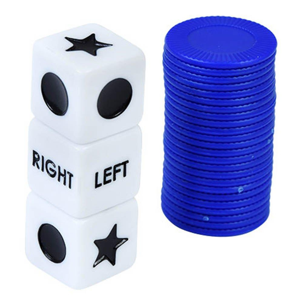 27pcs Dice Game 3 Dices and 24 Chips Left Right Center Dice Game Portable Novelty Toys for Family Friends Nights
