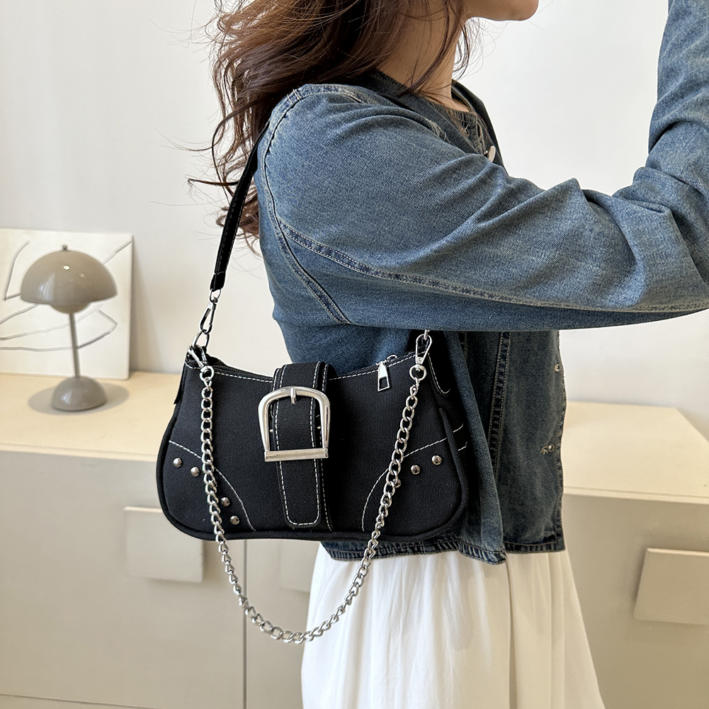 Women Fashion Underarm Bag Y2K Casual Armpit Bag Canvas Crescent Shoulder Bag Cool Hobo Pouch Half Moon Purse Top Handbags Bolsa