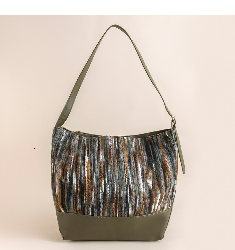Bucket PU Yarn Color Blocked Hand-Held Tote Bag Autumn And Winter Large Capacity Shoulder Thread BagVoyage