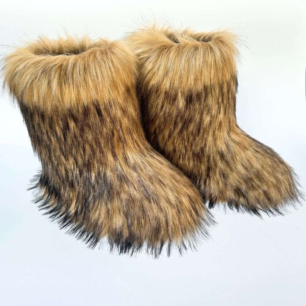 cute imitation raccoon fox fur shibuya spicy girl thickened largesized medium length fur snow boots