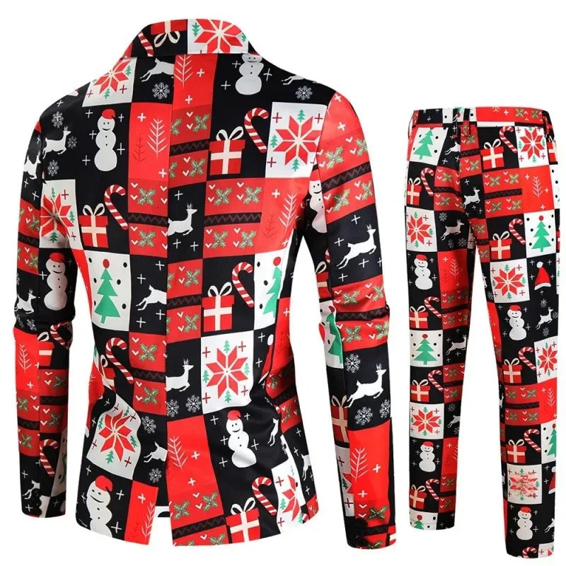 Casual Western-style Clothes Suit Christmas 3D Printing Two-piece Set Fashionable AutumnWinter Mens Trousers Suit 241113