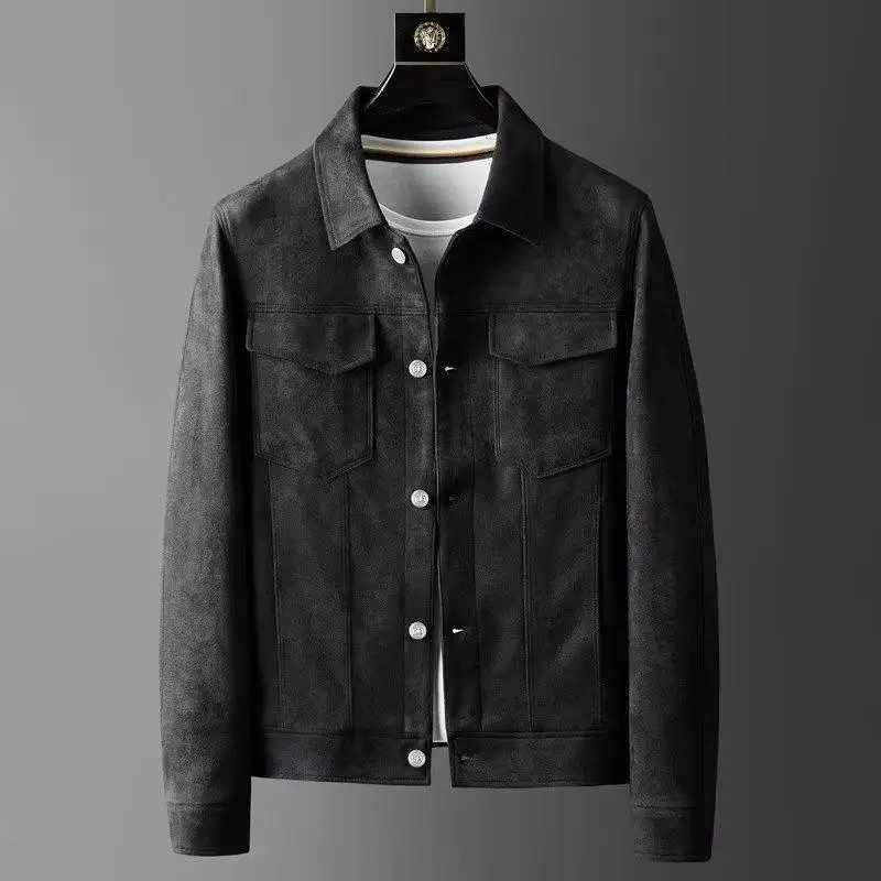 High Quality New Spring/Autumn Casual Jacket Mens Flip Collar Slim Fit Style Deer Skin Fce Jacket M Retro Jacket T241112