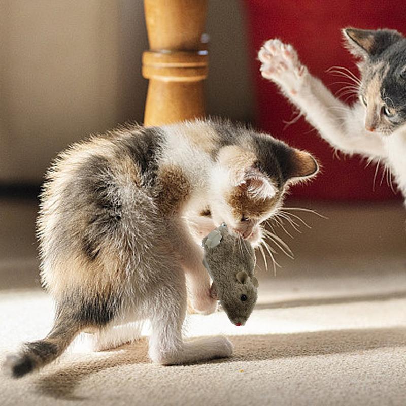 cute Mouse Plush Wind Up Mouse Shape Cat Toys Interactive Interesting Decorative Kitten Stuffed Toy For Pets Chasing supplies