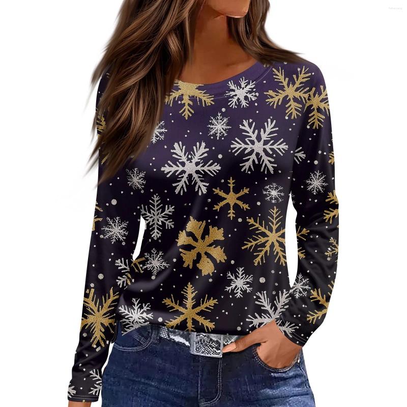 Women's Ral T Shirts Long Sleeve Tops, Vintage Casual Loose R-Neck Plus Size Christmas Clothes