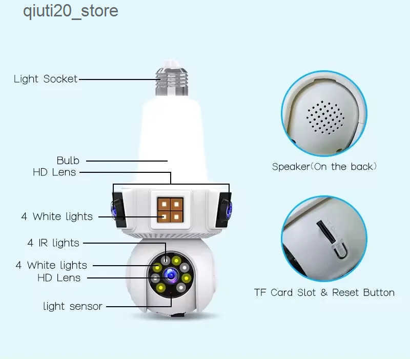 IP Cameras 6MP three lens V380Pro solar E27 wireless WIFI IP dome camera full-color AI human recognition home security CCTV monitor z250210