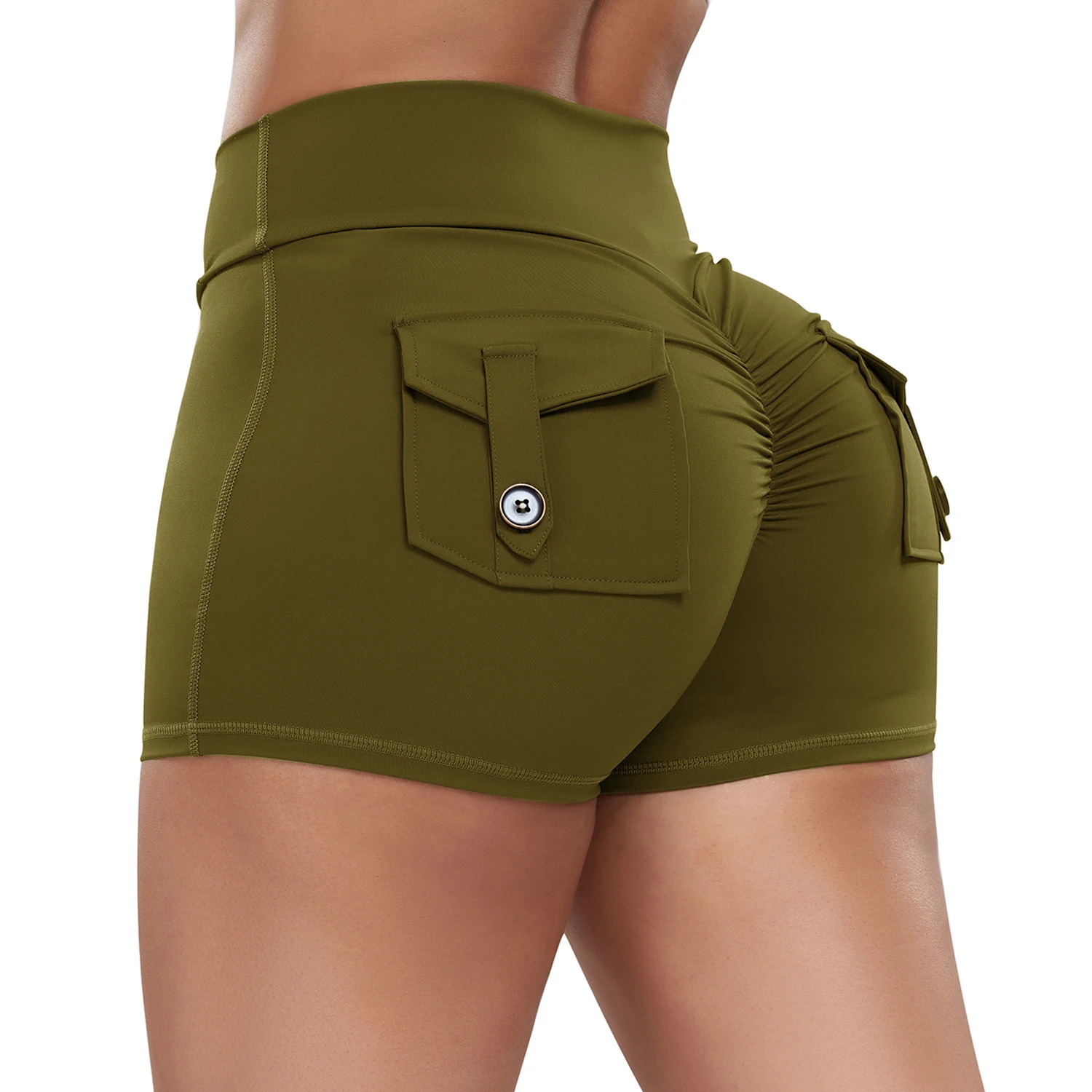 Women Pocket Yoga Shorts Cross High Waist Scrunch Butt Booty Fitness Athletic Gym Bottoms Sexy Quick Drying Workout Clothing 240401