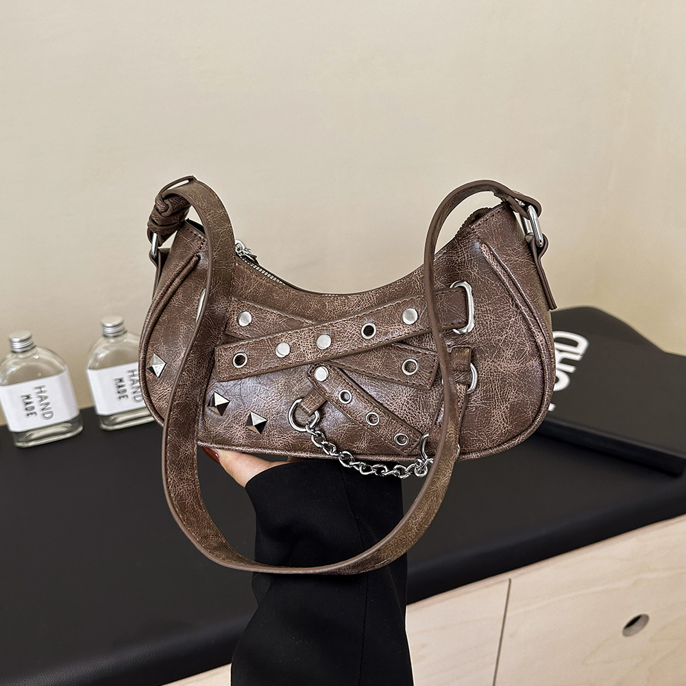 Vintage PU Leather Shoulder Bags for Women 2024 Classic Y2K Retro Purse Luxury Brand Female Handbags Daily Ladies Underarm Bag