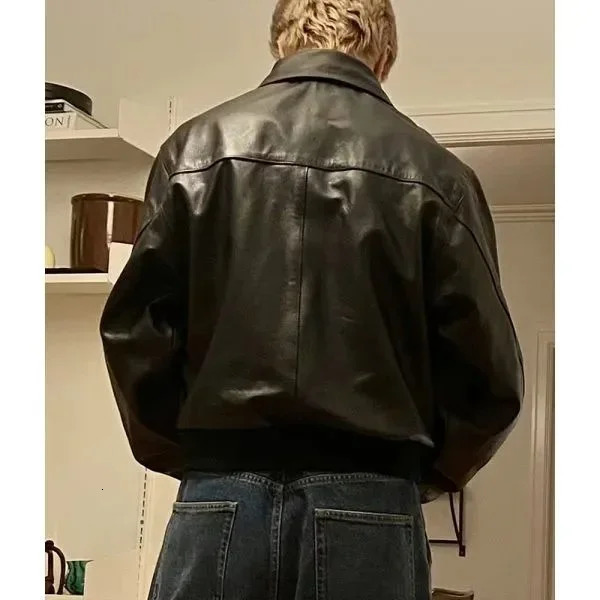 Retro hip-hop PU leather jacket with letter embroidery Y2k streetwear Harajuku casual sports zipper jacket mens long sleeved jacket 241108