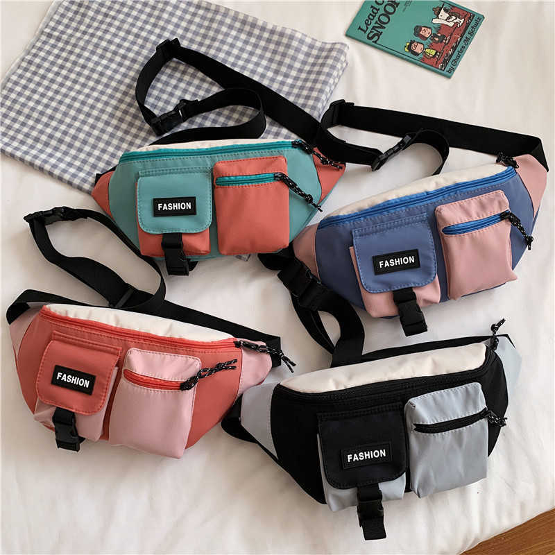 Crossbody bag, men's contrasting color splicing, ins waist bag, sports style small bag, large capacity shoulder bag, casual chest bag, women'