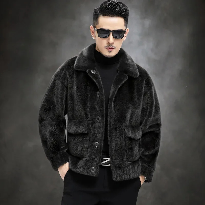 Autumn Winter Fashion Mens True Fur Coat Mens Collar Thick Warm Jacket Mens Genuine Leather Coat P466 241112