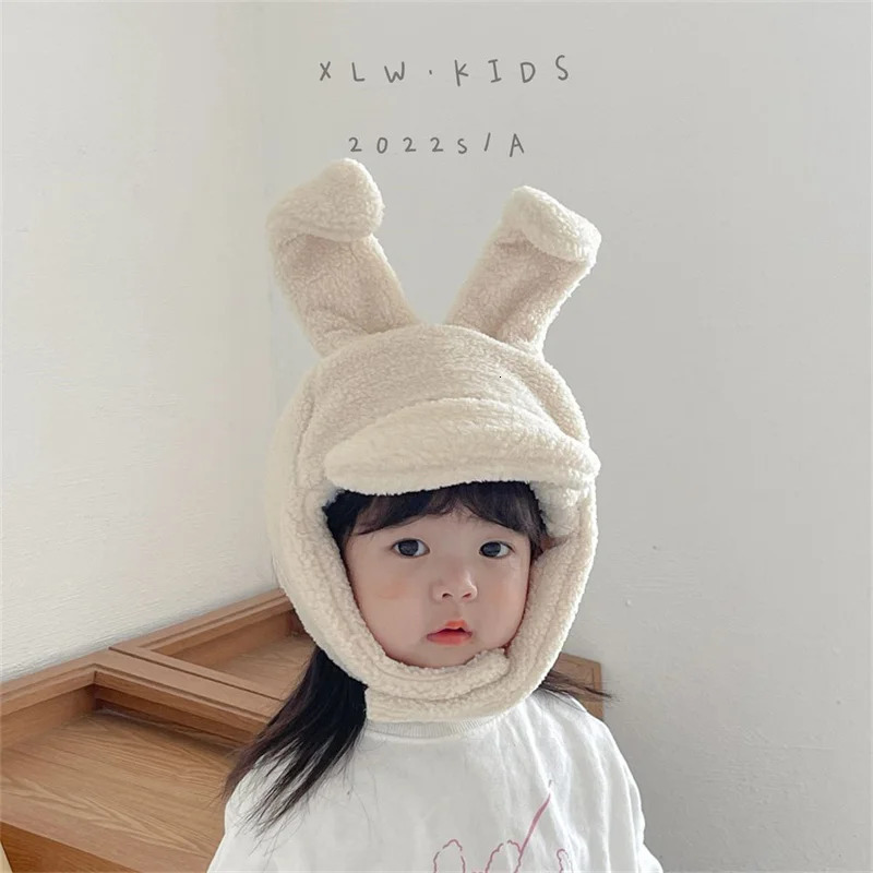 Winter Baby Hat kawaii Bunny Ears Warm Plush Baby Boy Girl Cap Ear Protection Hats Solid Color Soft Earflap Kids Cap 241112