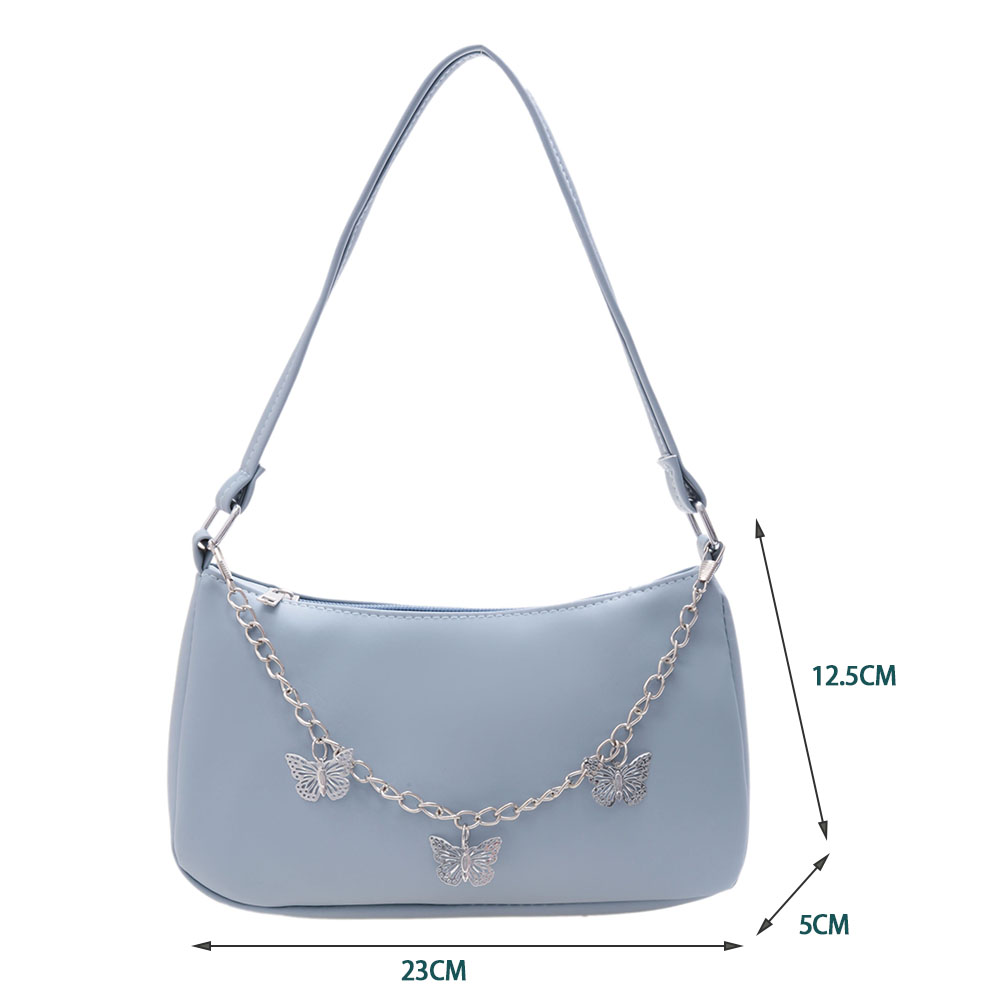 Stylish Butterfly Chain Shoulder Shopping Bags Women Small Pure Color Handbags Daily PU Leather Underarm Bags