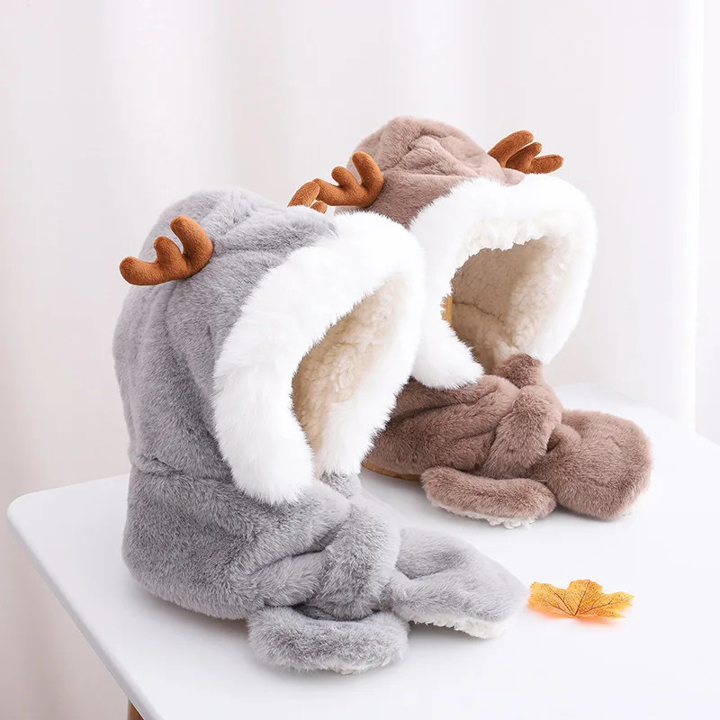 Winter Baby Hat Scarf One-Piece Faux Fur Infant Cap Kids Hats for Girls Boys Ears Neck Warmer Children Beanie 6-30M 241112