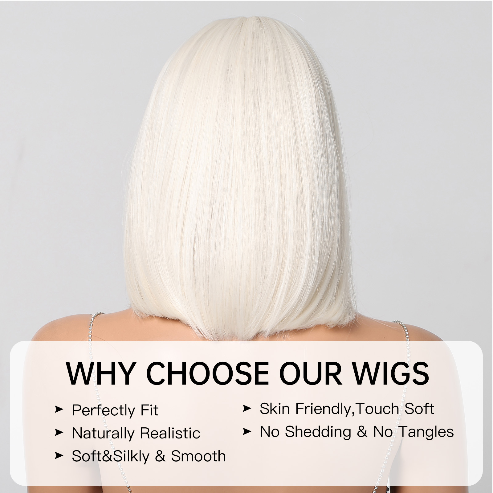 HENRY MARGU Bob Synthetic Wigs with Bangs Shoulder Length Hair White Soft Cosplay Party Daily Wig for Women Girls Use